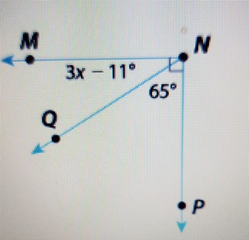 Find the value of x and the measure of MNQ. The value of x is _____° and the measurement-example-1