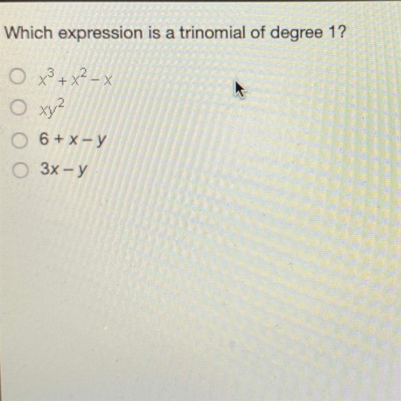 Which expression is a trinomial if degree 1?-example-1