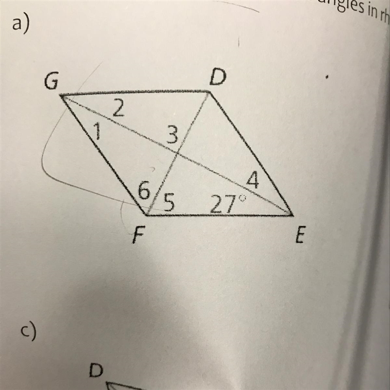 Find the measure of the numbered angles in rhombus ABCD-example-1