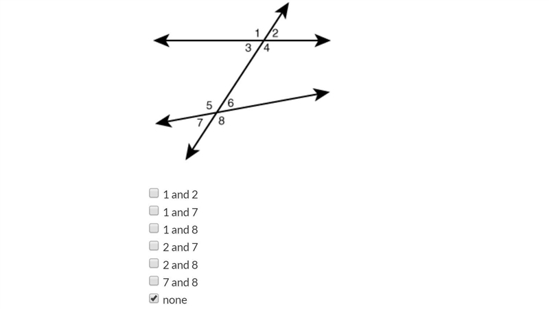 Select all pairs of alternate exterior angles. Assume the lines are parallel.-example-1