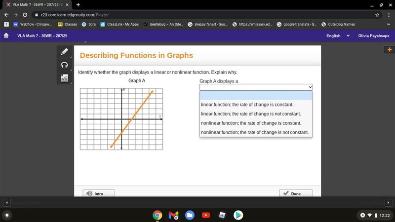 Identify whether the graph displays a linear or nonlinear functio-example-1