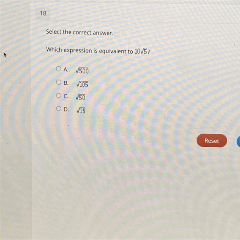 Which expression is equivalent to 10√5-example-1