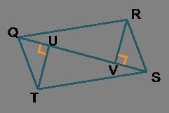 Given QT = SR, QV = SU, and the diagram, prove that triangles QUT and SVR are congruent-example-1