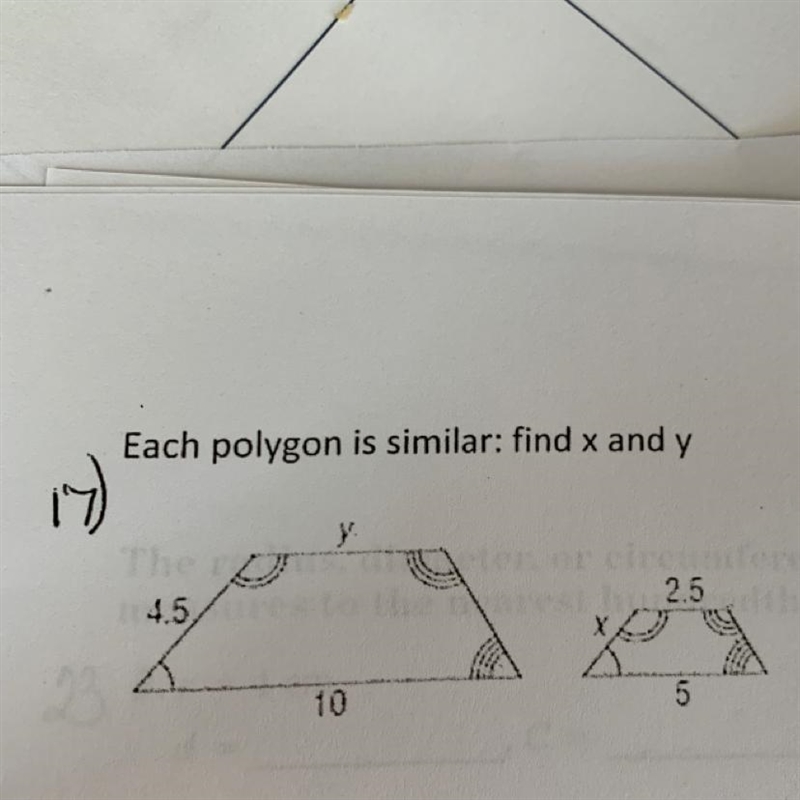 Each polygon is similar: find x and y. photo should help-example-1