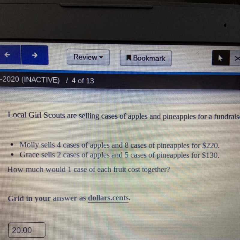 How much would 1 case of each fruit cost together? Grid in tori answer as dollars-example-1