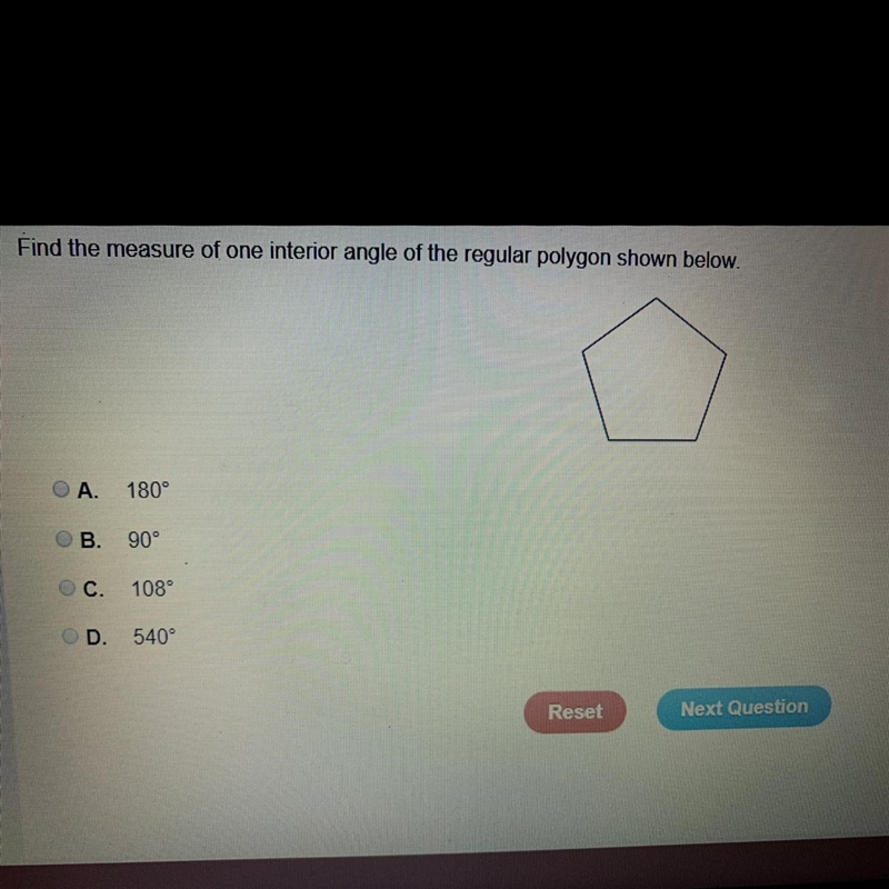 Find the measure of one interior angle of the regular polygon shown below-example-1