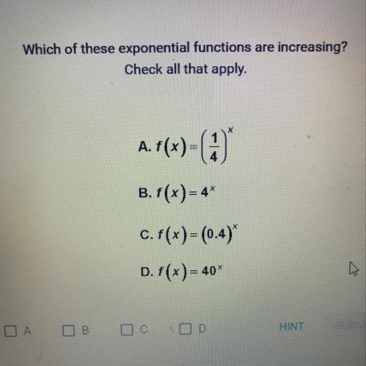 Which of these exponential functions are increasing? Check all that apply.-example-1