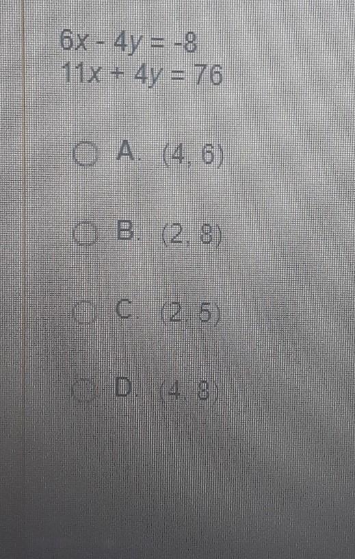 use the elimination method to solve the system of equations. choose the correct ordered-example-1