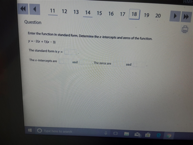 Enter the function in standard form. Determine the x-intercepts and zeros of the function-example-1