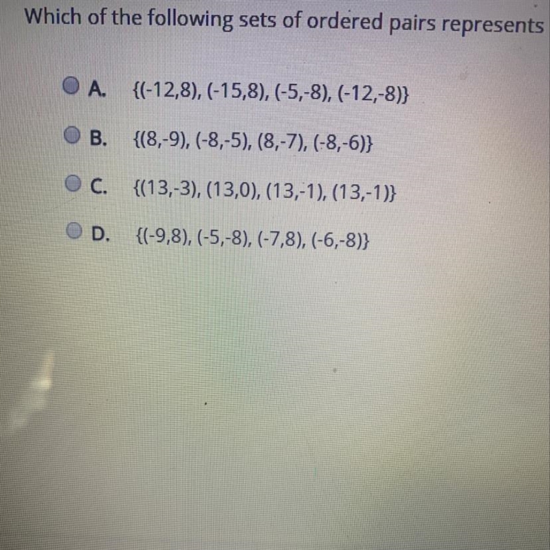 Which of the following sets of ordered pairs represents a function-example-1