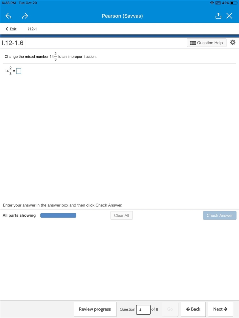 Change the mixed number 14 2/3 to an improper fraction.-example-1