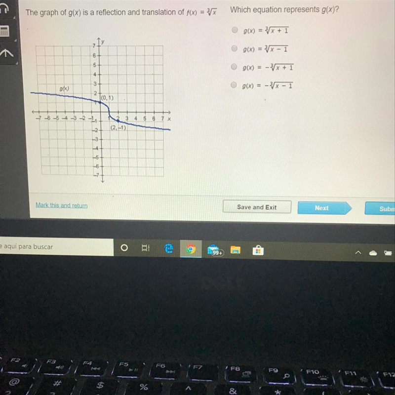 Which equation represents g(x)? g(x) = 3 x + 1 g(x) = 3x - 1 g(x) = - 3x + 1 g(x) = - - 3x-example-1