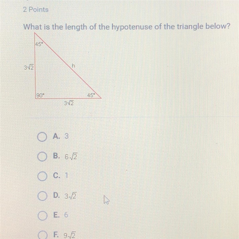 What is the length of the hypotenuse of the triangle below?-example-1