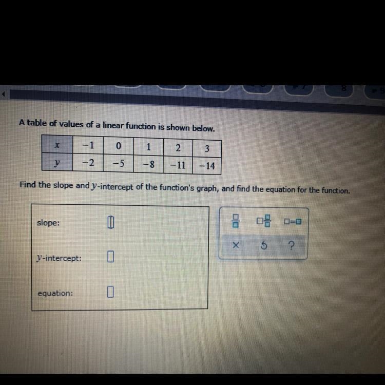 Can someone help me find the slope , y-intercept ,and equation pls help it’s my finals-example-1