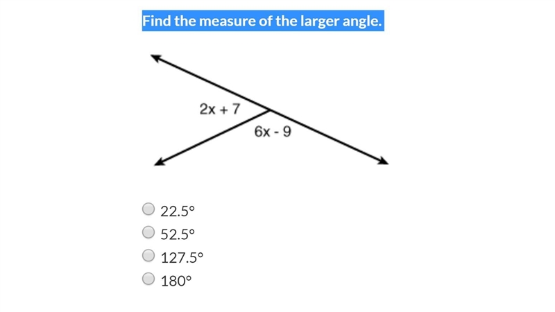 Find the measure of the larger angle.-example-1