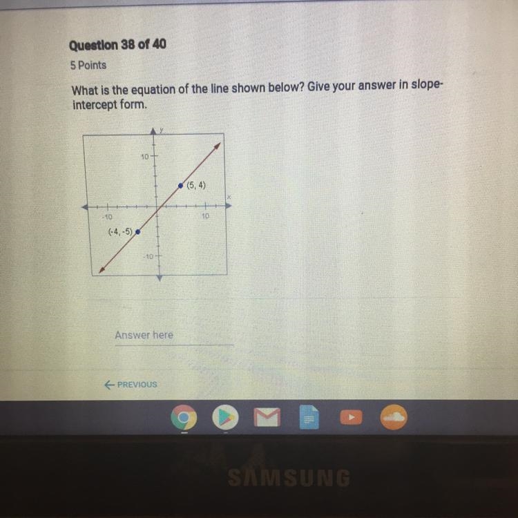 What is the equation of the line shown below?-example-1