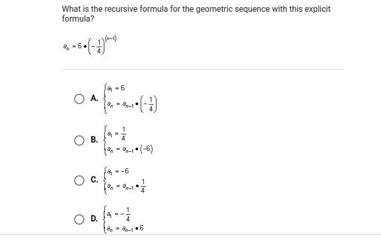 What is the recursive formula for the geometric sequence with this explicit formula-example-1