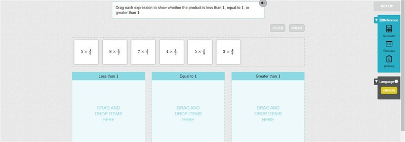 Drag each expression to show whether the product is less than 1, equal to 1, or greater-example-1