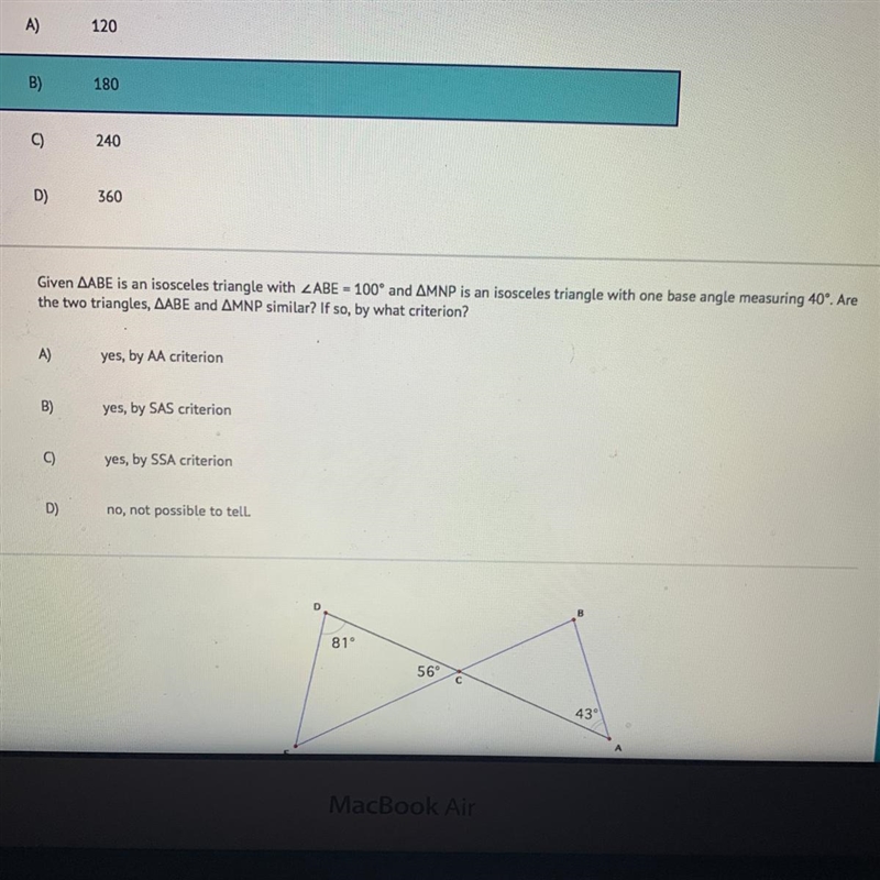 Given ABE is an isosceles triangle with ZABE - 100° and AMNP is an isosceles triangle-example-1