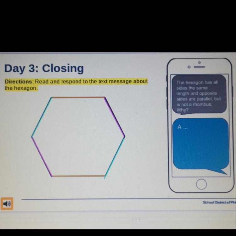 The hexagon has all sides the same length and opposite sides are parallel, but is-example-1