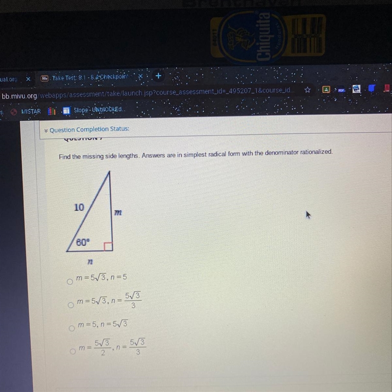 Find the missing side lengths. Answers are in simplest radical form with the denominator-example-1