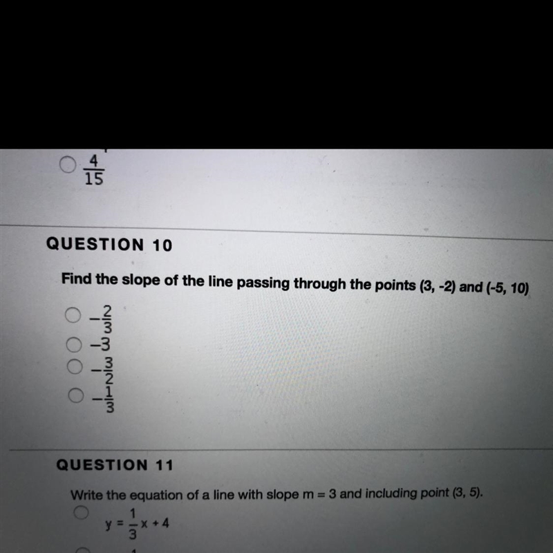 Find the slope of the line passing through the points (3,-2) and (-5,10)-example-1