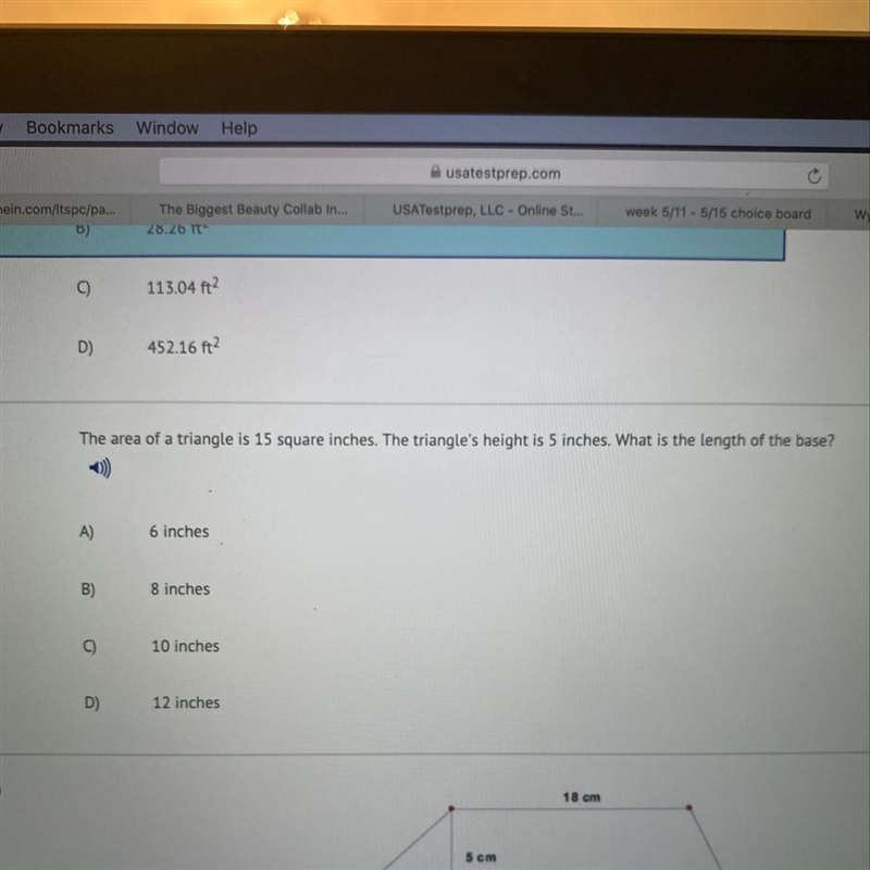 The area of a triangle is 15 square inches-example-1