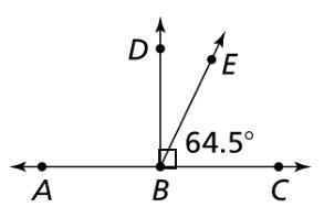 In the figure, what is m∠ABE? What is m∠DBE? Enter your answers in the boxes.-example-1