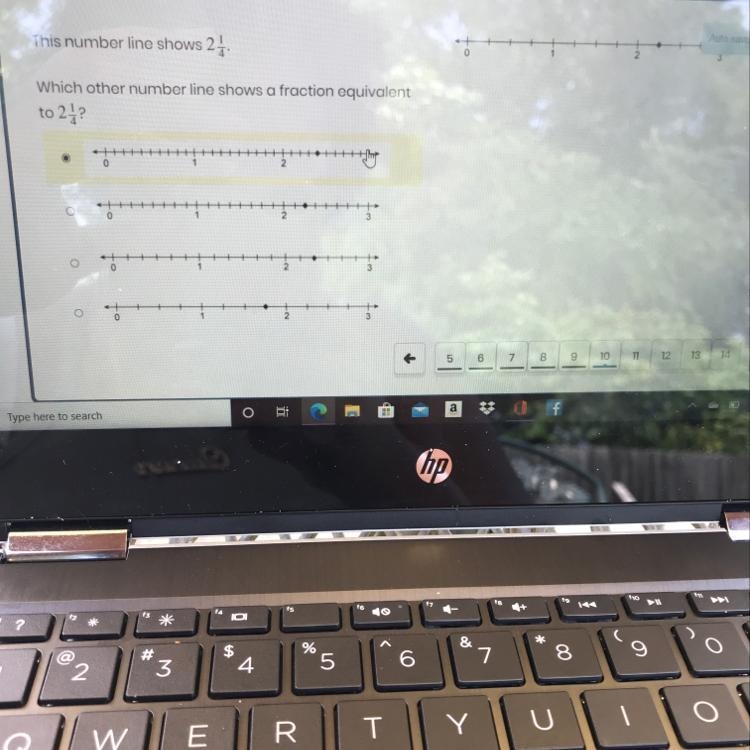 This number line shows 21/4 Which other number line shows a fraction equivalent to-example-1