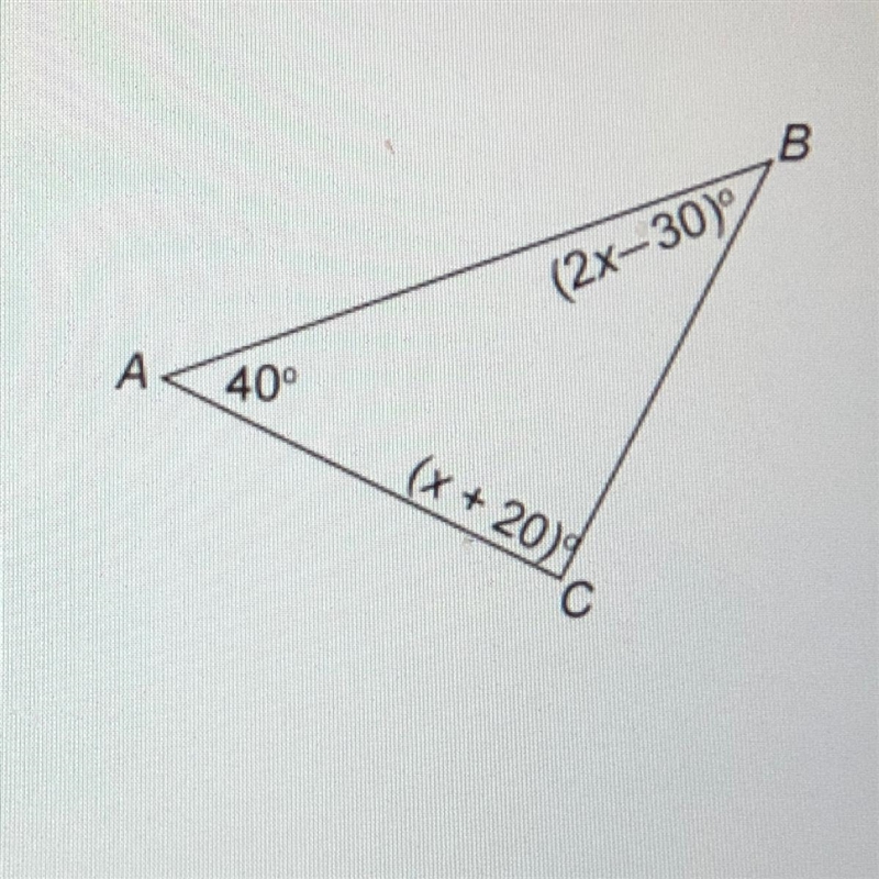 What is the measure of angle B in the triangle?-example-1