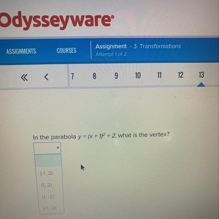 In the parabola y = (x + 12 + 2. what is the vertey?-example-1