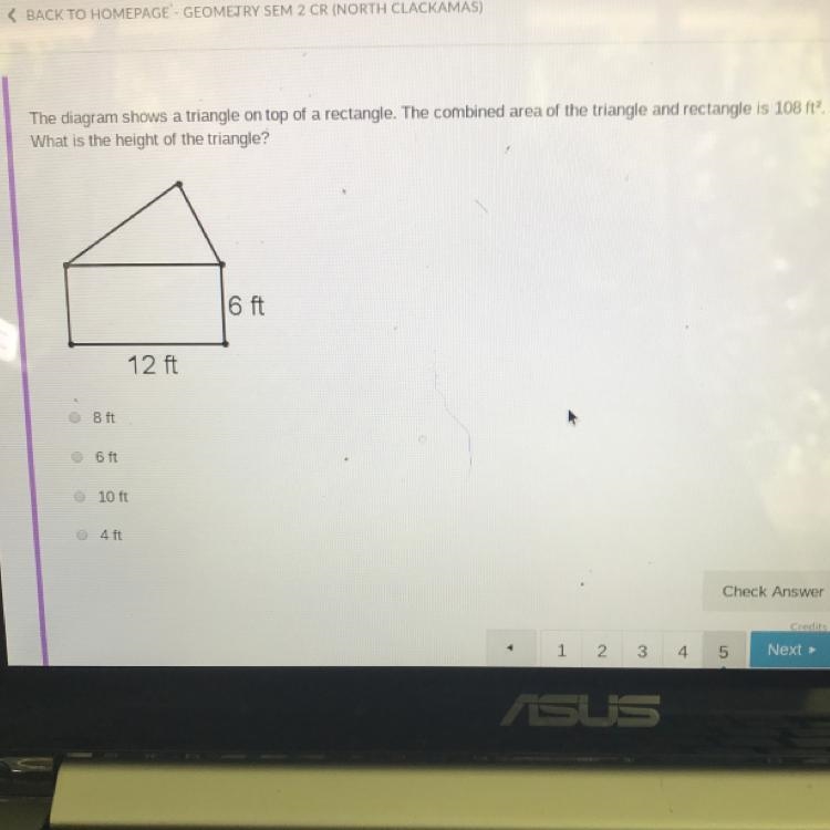 The diagram shows a triangle on top of a rectangle. The combined area of the triangle-example-1