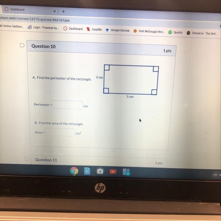 Find perimeter of the rectangle Perimeter= Area=-example-1