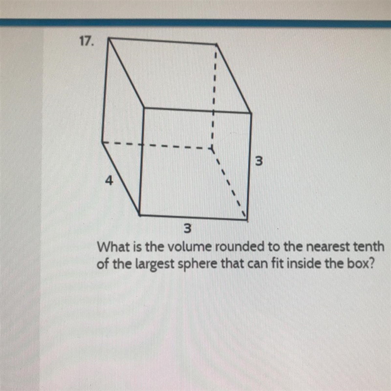 What is the volume rounded to the nearest tenth of the largest sphere that can fit-example-1