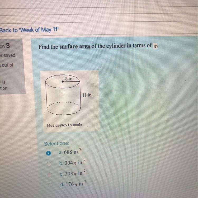 Surface area of a cylinder in terms of pi-example-1