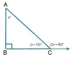 Triangle ABC is a right triangle. Triangle A B C. Angle A is x degrees, B is 90 degrees-example-1