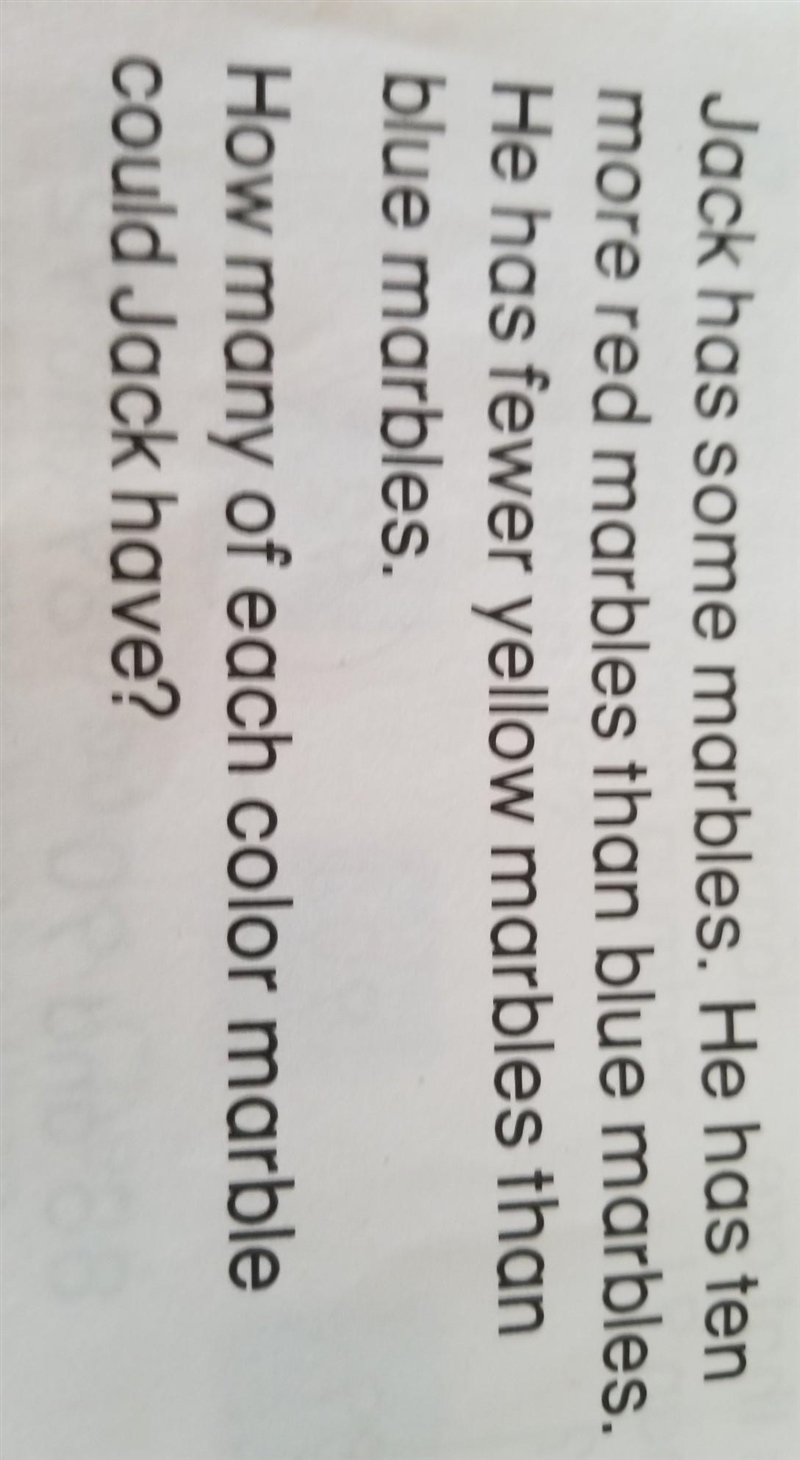 Jack has some marbles. He has ten more red marbles than blue marbles. He has fewer-example-1