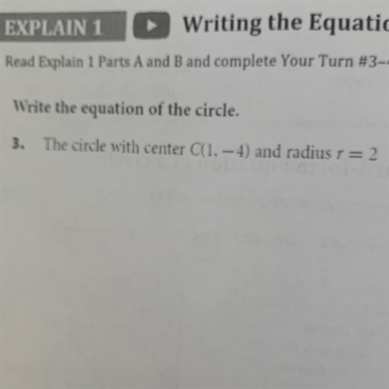 Write the equation of the circle The circle with center C(1, - 4) and radius r= 2-example-1