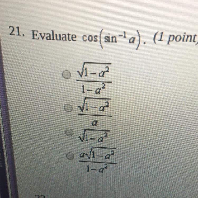 Evaluate cos(sin^-1a)-example-1