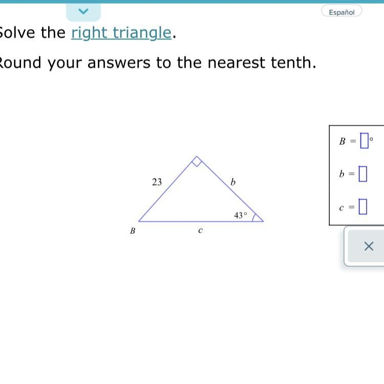 Solving the right triangle (round to the nearest tenth)-example-1