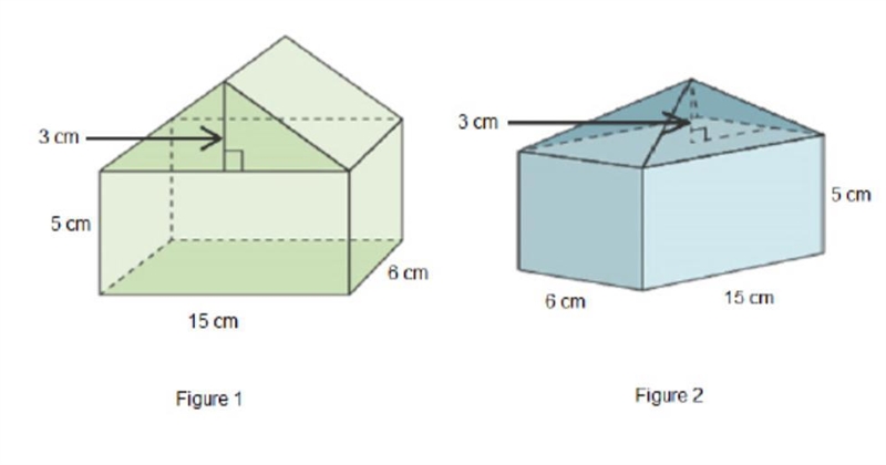 Which figure has a greater volume and by how much? The volume of figure 1 is 45 centimeters-example-1