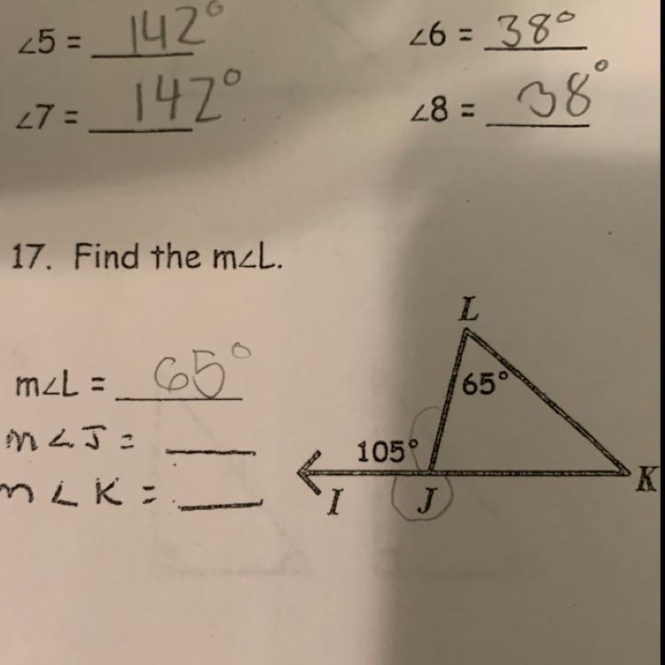 Find angles j and k wishing the triangle-example-1