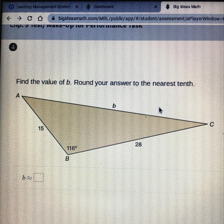 Find the value of b. Round your answer to the nearest tenth.-example-1