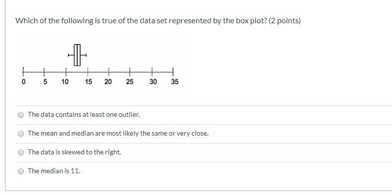 Ich of the following is true of the data set represented by the box plot? (2 points-example-1