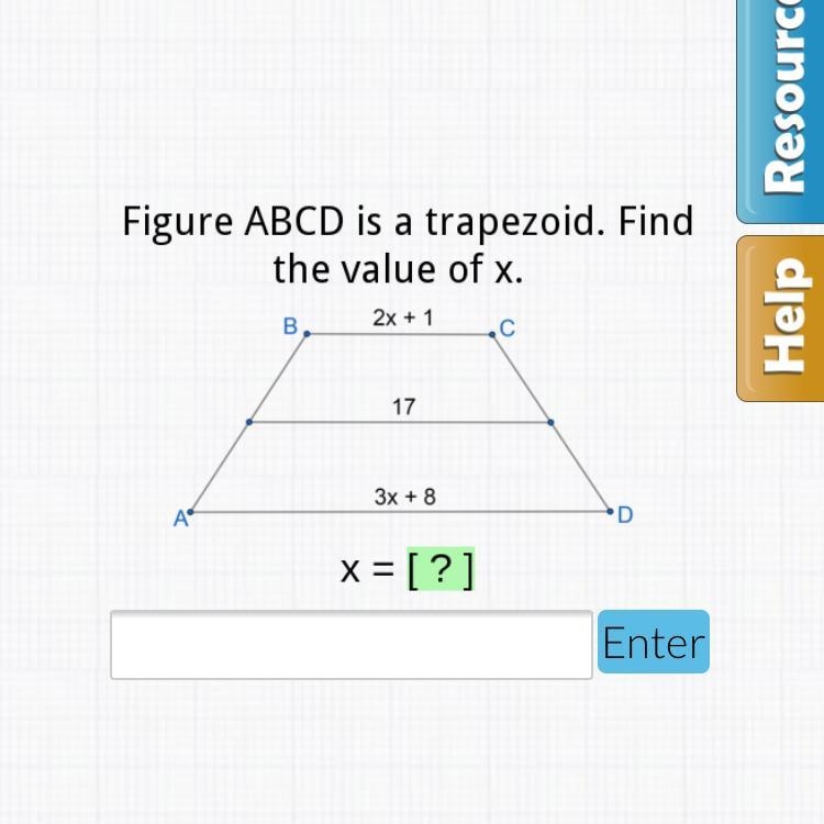 Figure ABCD is a trapezoid. Find the value of x-example-1