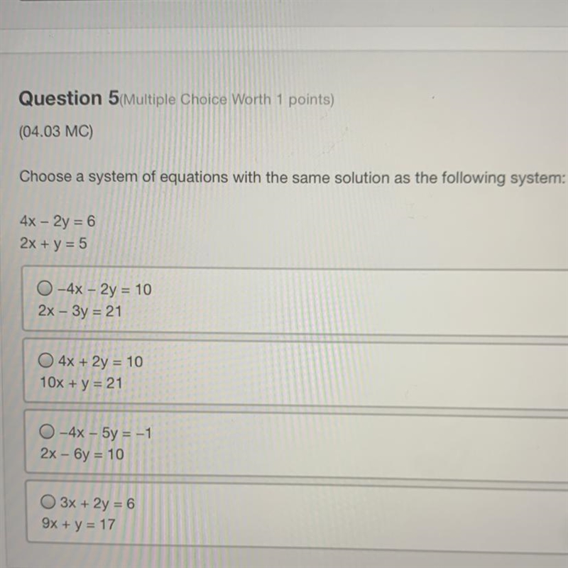 Choose a system of equations with the same solution as the following system-example-1