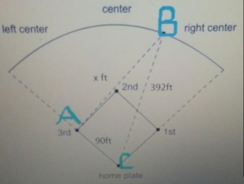 What is the distance from the right center field fence to third base? Show all of-example-1