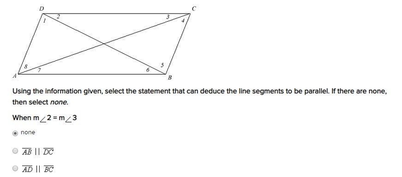 Using the information given, select the statement that can deduce the line segments-example-1