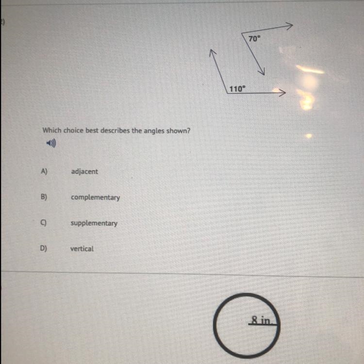 Which choice best describes the angles st adjacent complementary supplementary vertical-example-1