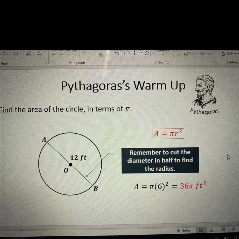 Find the area of the circle, in terms of pi . Anyone? PLS-example-1